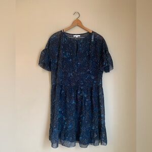 Eliot 100%  silk sheer mini dress blue classic spring easter